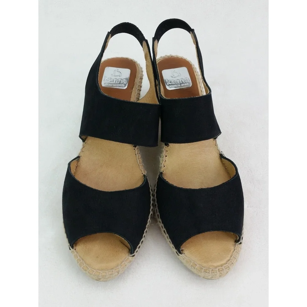 Women's Kanna Espadrilles Wedges Sandals Shoes Black Made In Spain Size 42 US 10